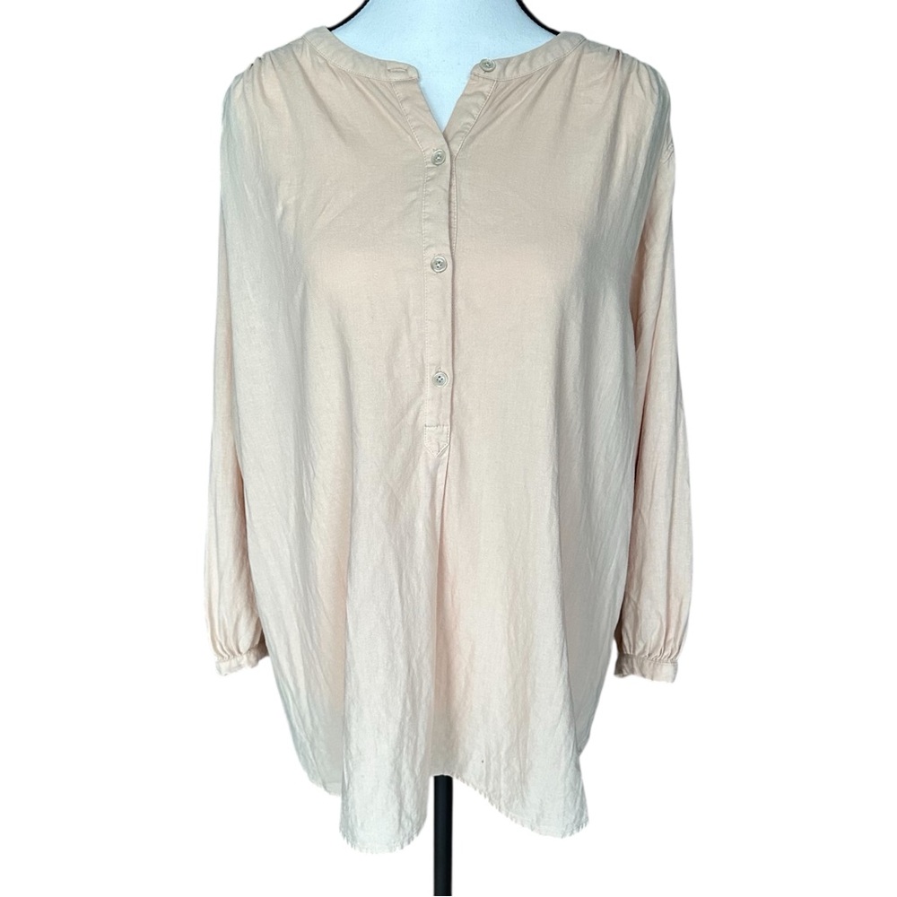 Aritzia Wilfred Free Relaxed Linen Blend Peasant Blouse - Pale Peach Nude Size M